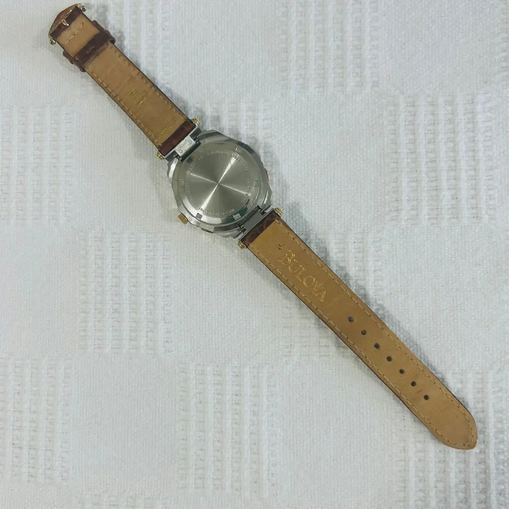 Bulova Marine Star Ladies Watch Quartz 37mm 2 Tone Leather Strap Vintage